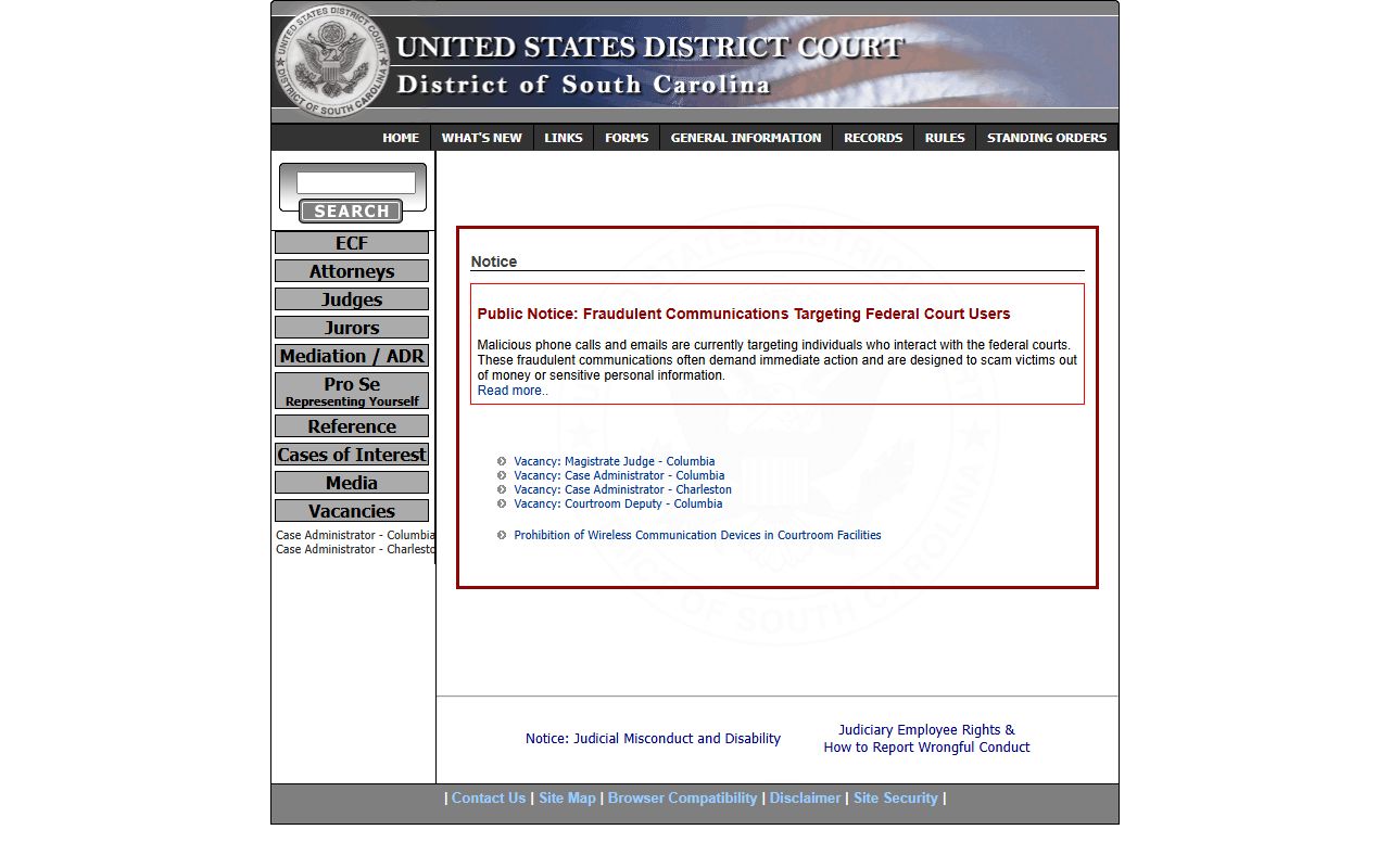 Lee County Circuit Court records U.S. District Court for South Carolina