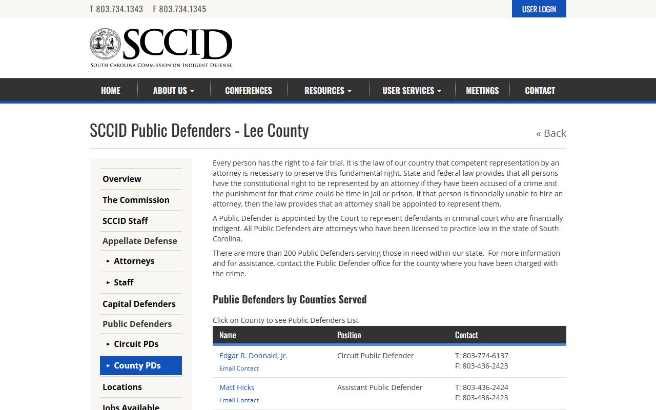 Lee County Clerk of Court records SCCID public defender listing