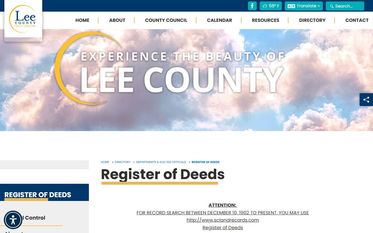 Lee County Clerk of Court records Register of Deeds boundary
