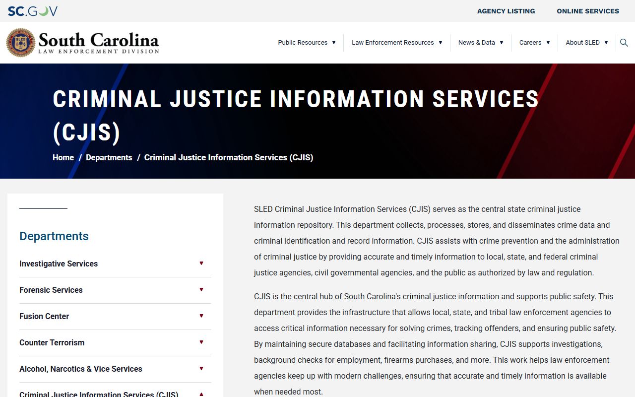 Lee County criminal court records SLED CJIS source