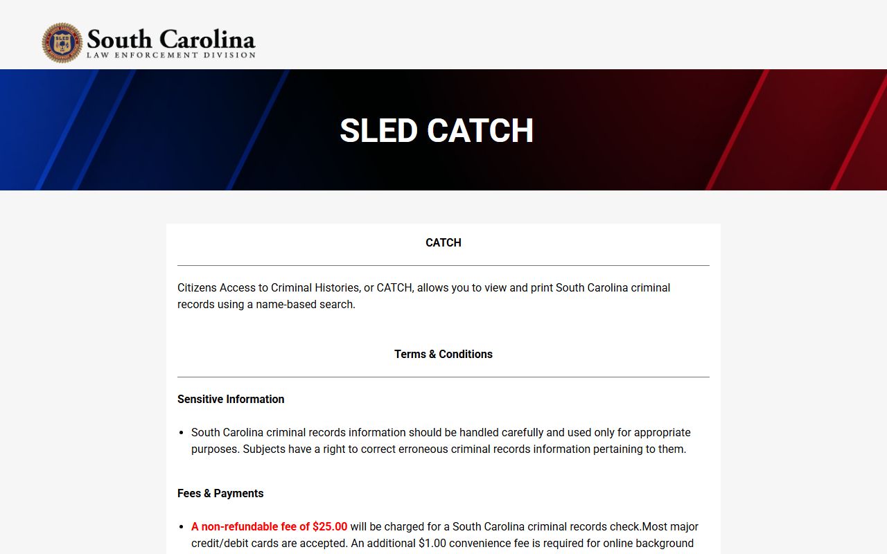 Lee County criminal court records SLED CATCH source