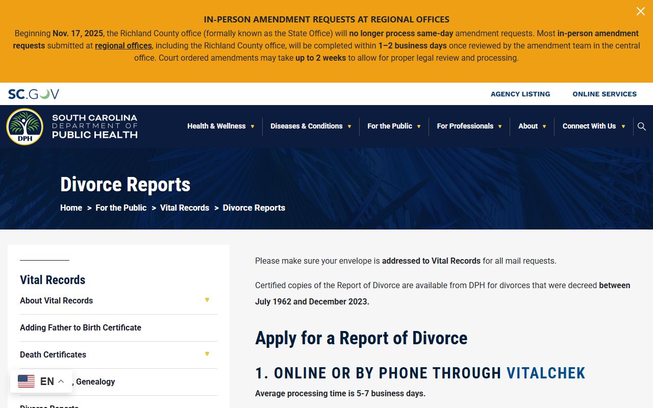 Lee County divorce records DPH divorce report page