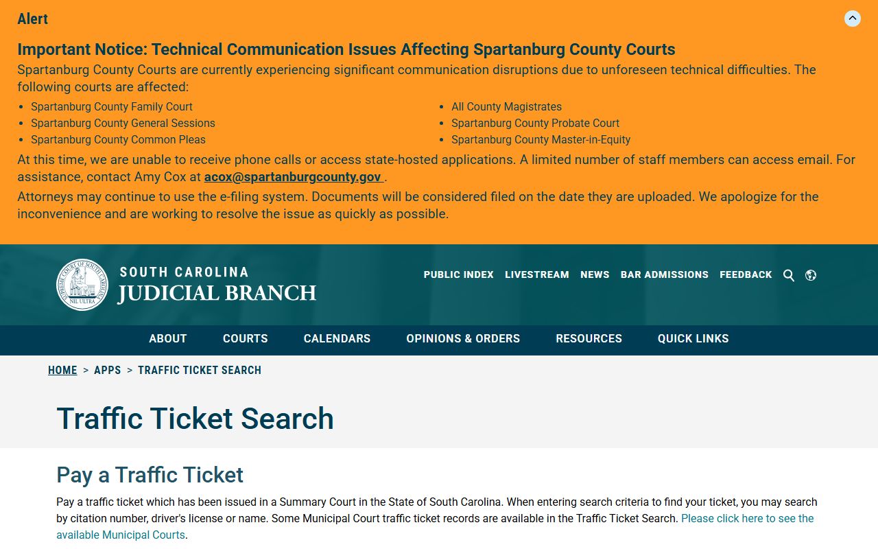 Lee County traffic court records SC traffic ticket search
