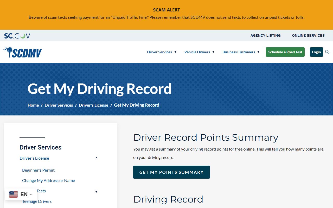 Lee County traffic court records SCDMV driver record comparison